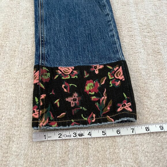 Anthropologie Blue Straight Leg Jeans with Floral Cuffs - Picture 6 of 11